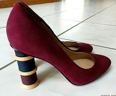 NEW Katy Perry Tashia Purple Suede Shoes Pumps Thread Spools Heel Size 5 • £25