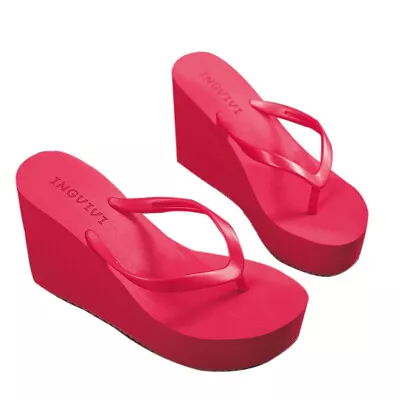 Women's Mid Heels Flip Flops Summer Sandals Platform Wedges Slippers Shoes Thong • £13.99