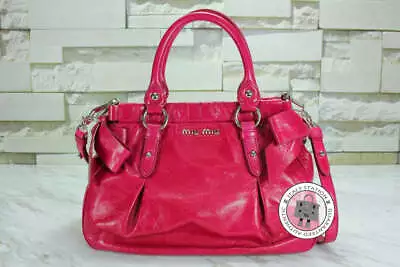 $1280 • Buy NEW Miu Miu RNN955 X72 Vitello Lux Bauletto Aperto F0029 / Fuxia Calfskin Tote B