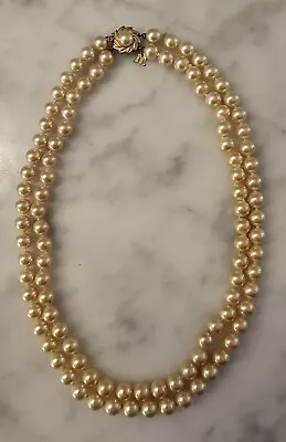 Vintage Majorica Double Pearl Necklace With Gold Over Sterling Silver Clasp • $80