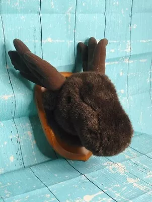 Stuffed Plush Moose Head On 9  Wooden Wall Mount • $13.99