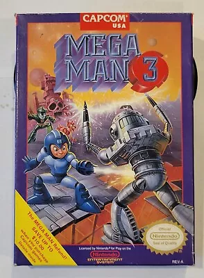 Mega Man 3 Oval Seal In Box Nintendo NES Manual Capcom Robot Battle Game Tested  • $200