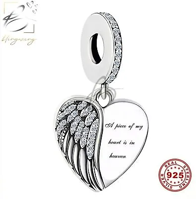 💖 Angel Wings Charm A Piece Of My Heart Is In Heaven 925 Sterling Silver  • £16.95