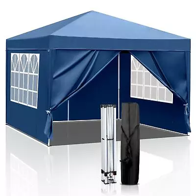 3x3M Heavy Duty Gazebo Marquee Pop-up Waterproof Garden Party Tent W/Sides Blue • £75.99