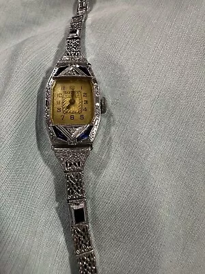 Womens Vintage Art Deco Bulova Watch 14k Sapphires & Diamonds 15 Jewels  Works • $249.99