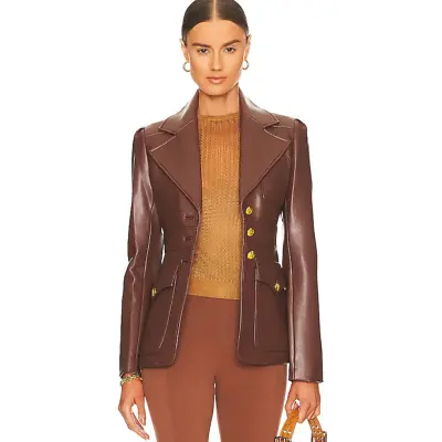 A.L.C. Amelia Jacket Brown Gold Faux Leather Size 8 • $325