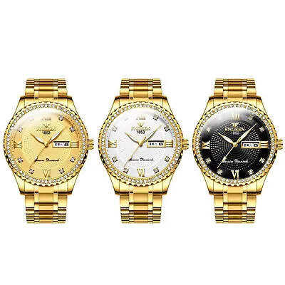 $19.99 • Buy NEW Business Men's Gold Diamond Watch Luxury Stainless Steel Quartz Watch