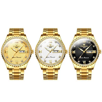 $19.99 • Buy NEW Business Men's Gold Diamond Watch Luxury Stainless Steel Quartz Watch