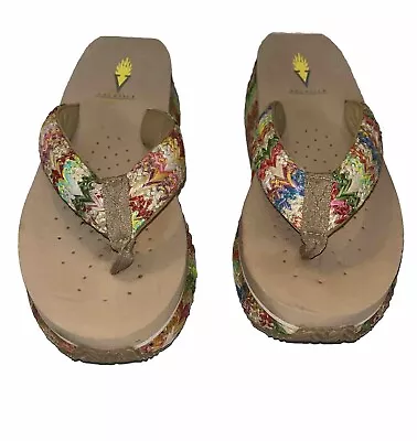 VOLATILE Wedge Platform Flip Flop Sandals  Women's Size 7 Tan/Multicolor Weave • $15