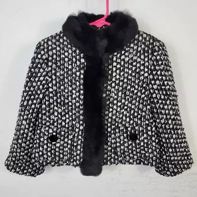 Nwt~$595~dolce & Gabbana~4t~black White Wool Blend Real Rabbit Fur Coat Jacket • $265