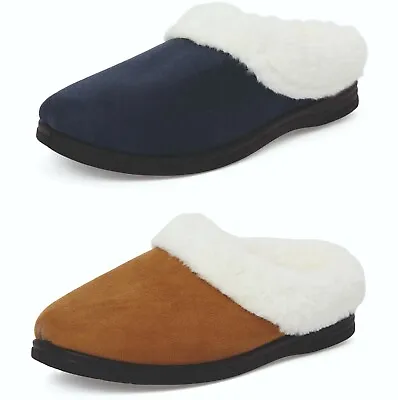 £8.95 • Buy Slippers Ladies Womens Slip On Fleece Lined Faux Fur Non Slip Sole Open Comfort