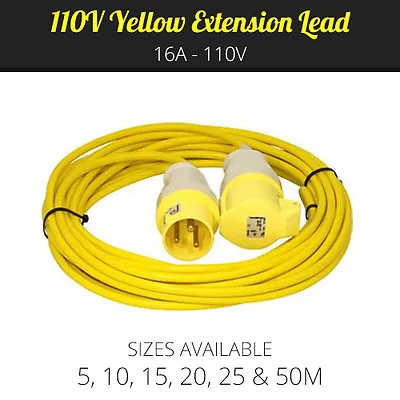 110v Yellow Extension Lead With Plug And Socket 5m - 50m Site Lights 110v Tools • £2.90