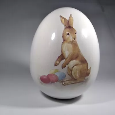 Porcelain Easter Egg Vintage Decor Bunny W/Colored Eggs On Each Side 6.25” T • $24.95