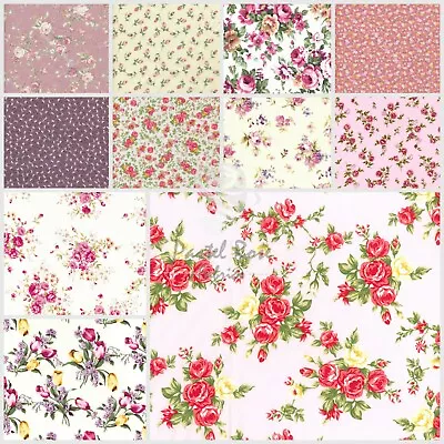 Classic Vintage Floral Roses 100% COTTON Poplin Fabric | Rose & Hubble • £4.75