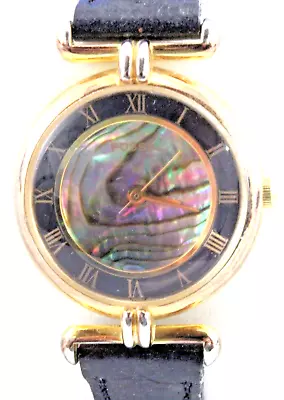 Vintage Fossil Watch Women Gold Tone Blue Abalone Dial HE-3354 New Battery B30 • $30