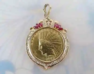 1915 US Ten Dollar Indian Head Coin Pendant With Chain 14k Yellow Gold Plated • $124.73