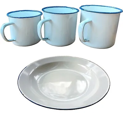 £15.45 • Buy Enamel Dish 24 Cm, 8 9 10 Cm Mug, Camping Soup Cup Cereal Bowls Factory Seconds