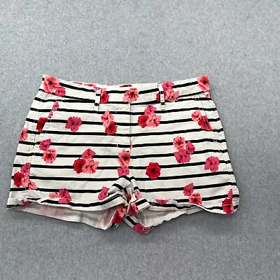 Elle Shorts Womens 2 White Black Stripe Floral CoconutGirl Vacation Pockets • $9.02