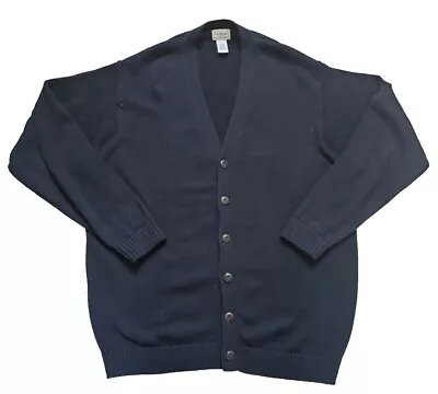 LL Bean Sweater Men XL Cotton Knit Cardigan Top Tall Black Button Down Cozy • $34.29