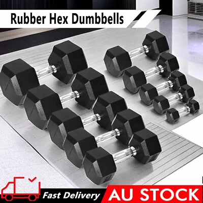 1KG-40KG Rubber Hex Dumbbell Fitness  Home Gym Strength Weight Exercise Workout • $29.44