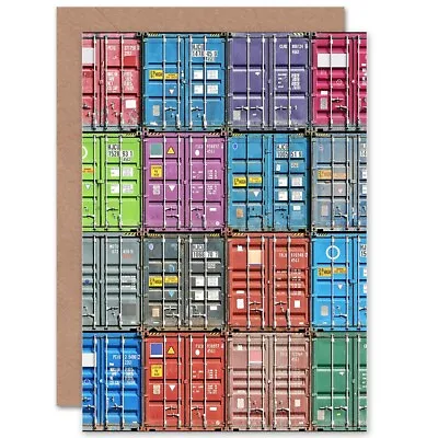 Stack Container Freight Collage Squares Blank Greeting Card With Envelope • £4.42