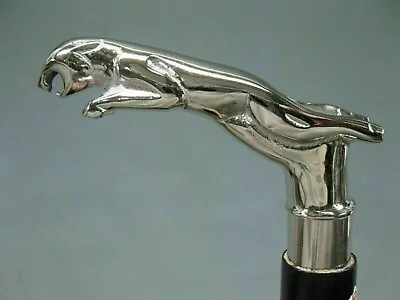 Antique Brass Jaguar Handle Wooden Vintage Design Walking Stick Cane Silver Head • $33.99