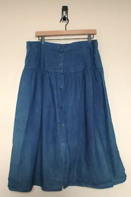 Vintage Venezia Denim Skirt Drop Waist 80s 90s Button Front Womens Size 16 18 • $29.99