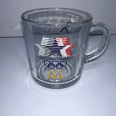 1984 Vintage Coffee Cup Mug MCDONALDS OLYMPICS MUG Clear Glass LA - Los Angeles • $5.99