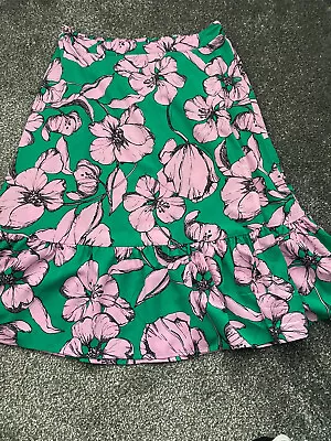£5 • Buy Asos Green Pink Floral Skirt Tropical Quirky Bright Hawaiian 12 Silky Summer