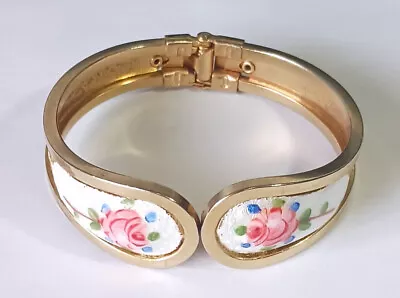 Vintage 1950s Spring-Hinged Enamel Bangle Bracelet W/ Flower Design • $16.95