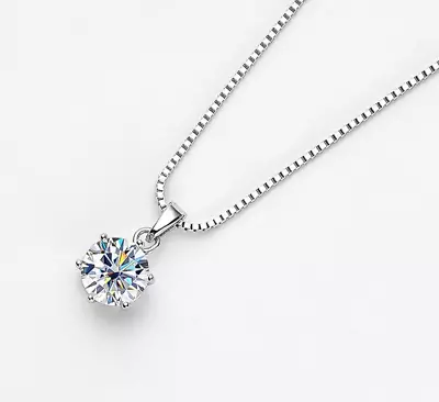 Real 1 Carat Silver Color Moissanite 925 Sterling Silver Bridal Pendant Necklace • $61.59