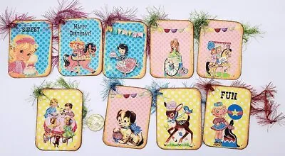 9~Birthday~Handmade~Retro~Glitter~Linen Cardstock~Gift Tags~Parties • £11.08