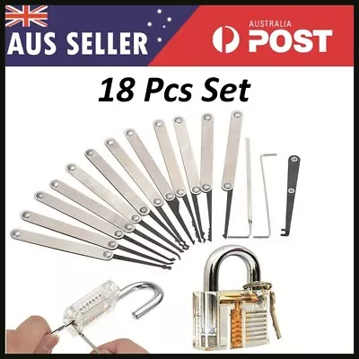18 Pcs Practice Lock Transparent Padlocks Unlocking Tool Pick Tool Kit Set AU • $16.99