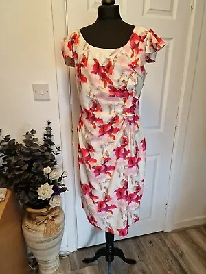 Michaela Louisa Size 14 Ruched Floral Dress With Ruffle • £29.99