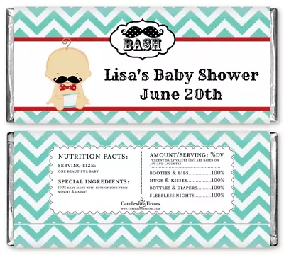 Mustache Bash - Personalized Baby Shower Candy Bar Wrappers - Candy Favor • $12