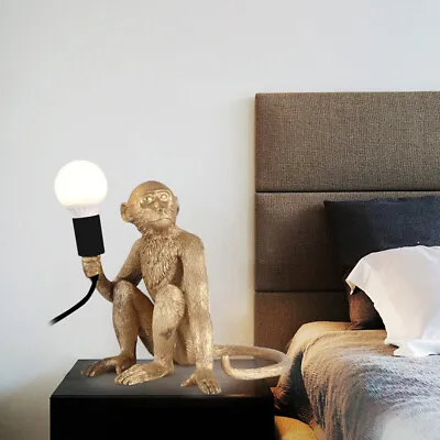 Gold Monkey Table Lamp Sitting Monkey Light Home Office Monkey Table Light SALE! • $59.22