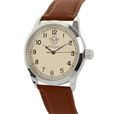 Ailager British RAF Pilot Watch - WW2 Air Ministry Reproduction- Brown Strap • £56.95