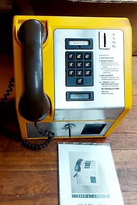 Vintage 1980 Yellow Bt Wall Mounted Pay Phone 200 Mark 3 With Instructions & Key • £150