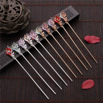 Vintage Chinese Style Hair Stick Women Metal Glaze Hair Fork Hairpin Hair C-ca • $1.23