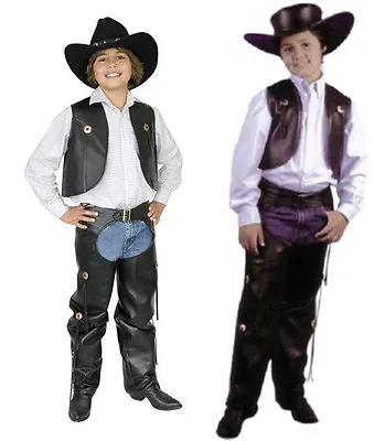 $36.95 • Buy Child Cowboy Western Costume Wild West Faux Leather Chaps & Vest Kids Boys