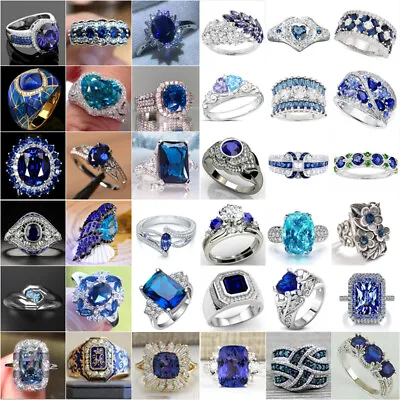 $2.15 • Buy Women 925 Silver Ring Cubic Zirconia Wedding Engagement Rings Jewelry Size 6-11