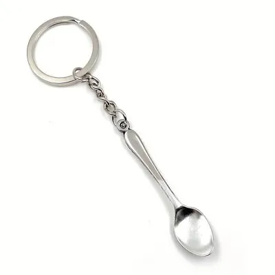 Mini Spoon Keychain Metal Key Ring Purse Bag Backpack Car Charm Chain Gift UK • £2.99