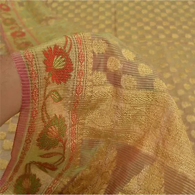 Sanskriti Vintage Green Indian Sarees Art Silk Woven Premium Sari Craft Fabric • $37.23