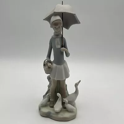 Lladro Umbrella Girl With Ducks/Geese Figurine #4510 Retired Rare Matte Finish • $74.25