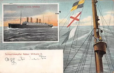 SS KAISER WILHELM II AT SEA NORD-DEUTSCHER LLOYD SHIP LINE FLAGS ~ Used 1906 • $11.49
