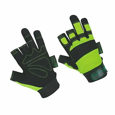 Fingerless Mechanic Work Gloves Reinforced Grip Work Safety Leather Builders NEW • £70.99