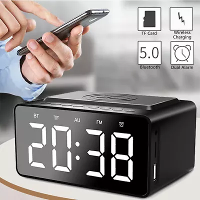 $37.99 • Buy Digital Alarm Clock Radio W/Bluetooth Speaker USB Wireless Charger LED Display