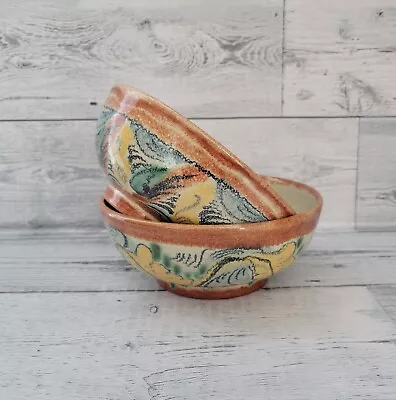 Vintage Capelo Guanajauto Mexico Majolica Redware Pottery Bowls (Set Of 2)  • $29.99