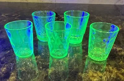 5 Vintage Green Vaseline Uranium Depression Glass Bar Whiskey Shot Glasses • $59.99