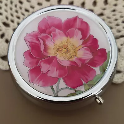 Pill Box For Purse Decorative Pill Case Pink Flower Holder Mint Vitamin Metal • $14.88